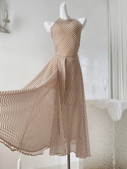 Cyflymder Summer Women French Vintage Vacation Striped Sleeveless Dress Maxi Frock Design Old Money Evening Two Piece Sets Party Evening