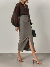 Cyflymder Commuting Maxi Skirt Women Belt High Waist Slim Solid Patchwork Pocket Split Straight-Leg Outfit Female 2026 Maxi Skirts