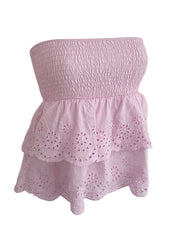 Cyflymder Women s Stylish Off-Shoulder Crop Tops with Ruffle Trim and Smocked Waistband for Casual Summer Outfits