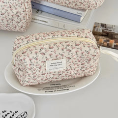 Cyflymder Retro Aesthetic Floral Pencil Case for Kids Girl Corduroy Flower Series Stationery Organizer Large Capacity Pen Bag Student