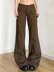 Cyflymder Brown Wide Leg Women's Jeans Y2K Grunge Style Low Rise Baggy Denim Pants Vintage Retro Casual Streetwear Korean Fashion Trousers