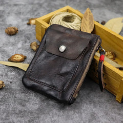 Cyflymder Wrinkled Cowhide Genuine Leather Men's Coin Purse Genuine Leather Zipper Wallet Retro Key Holder Small Money Bag Men Short Purse
