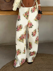 Cyflymder Casual Floral Printed Wide Leg Pants Loose Mid-Waisted Straight Pants Women Autumn Spring Fashion Streetwear Lady