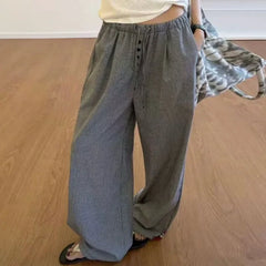 Cyflymder Korean Vintage Button Drawstring Casual Pants Women's Clothing Fashion Plaid Summer New Elastic Basic Straight Loose Trousers