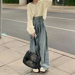 Cyflymder Vintage Blue baggy Jeans Women Korean High Wiast Loose Denim Wide Leg Pants Woman Autumn Winter Streetwear Trousers
