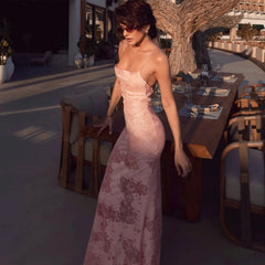 Cyflymder Lace Layered Camisole Bodycon Maxi Party Dress Women Sexy Low Chest Spaghetti Straps Backless Slim Clubwear Vacation Long Robe