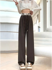 Cyflymder Chic New Sports Pants Women High Waist Black Gray American Trousers OL Casual Loose Straight Wide Leg Pants Female