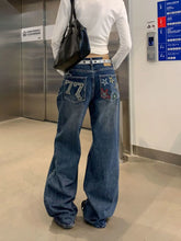 Cyflymder Y2k Graphic Embroidery Women Jeans Harajuku Vintage Wide Leg High Waisted American Style Denim Pants Baggy Hip Hop