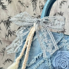 Cyflymder Fairycore Blue Denim Tote Bag Women Chinese Style Lace Chic Y2k Hand Bag Female Harajuku Wallet Crossbody Bags Aesthetic