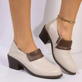 Cyflymder Elegant Women Thick High Heels 2025 Spring Pu Leather Plus Size Pumps New Waterproof Woman Non Slip Office Single Shoes