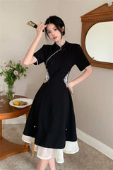 Cyflymder Chinese Improved Hanfu Cheongsam Dress Women A Line Qipao New Fashion Style Short Sleeve Casual Daily Lady Cheongsam Dress