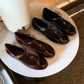 Cyflymder T-strap Mary Janes Shoes Women Patent Leather Elegant Black Ballet Flats Shoes Female Shiny Glossy Buckle Strap Pumps Loafers