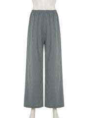 Cyflymder Casual Solid Wide Leg Pants Loose Basic Mid-Waisted Straight Pants Women Spring Autumn Streetwear Ladies