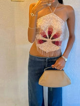 Cyflymder Elegant Lace Off-Shoulder Blouse Ruffle Sleeveless Shirt with Embroidered Floral Detail and Tie-Up Back for Summer Beach Party