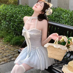 Cyflymder Japan Sweet Fashion Dress Women Sexy Style Slim Y2k Pure Desire Blue Dresses New Design Harajuku Hot Chick Clothing