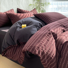 Cyflymder Luxury Pure Cotton Striped Jacquard Bedding Set High Quality Non Fading Ultra Soft Duvet Cover Kit Adult Home Decor for Bedrooms
