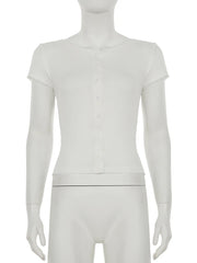 Cyflymder Casual Solid Knitted T Shirt Cardigans Basic Slim O-Neck Short Sleeve Tees Women 2025 Summer Fashion Streetwear Ladies