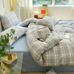 Cyflymder Fashion Plaid Bedding Set 100% Cotton Duvet Cover Set Home Textiles Nordic Bed Sheet Queen King Quilt Cover Pillowcase Bed Linen