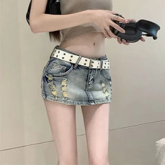 Cyflymder Summer New Style Sexy Low Waist Denim Mini Dress Women's Elastic Tightening Hip Covering Anti-Exposure Skirt