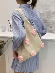 Cyflymder Knitted Yarn Bags for Women New Large Capacity Summer Beach Vacation Flower Underarm Tote Bag