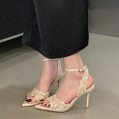 Cyflymder Pointed Toe High Heel Shoes Sexy Lace Women Shoes Dresses Sandal Women Elegant Thin Heel Shoes Stilettos Sandalias De Mujer 201