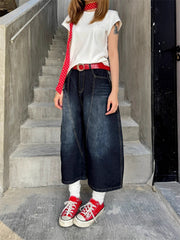 Cyflymder Summer Young Girl Loose Curved Wide Leg Denim Cropped Pants Women's Retro Calf-length Jeans Female High Waist Capris Pants