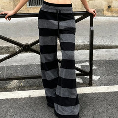 Cyflymder Autumn Winter Casual Street All Match Stretch Waist Lace Up Long Pants Y2k Constrast Color Striped Trousers Harajuku Soft Pant