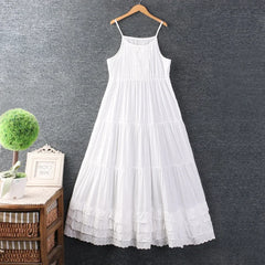 Cyflymder Summer Japan Style Mori Girl Sweet Hollow Out Embroidery White Dress Women Spaghetti Strap Robe White Black Midi Cotton Dresses