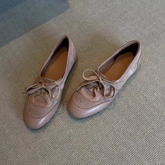Cyflymder Women's Soft Ballet Flats Lace Up Shallow Mouth Women Loafers Comfortable Walking Round Toe Casual Shoes Spring Summer