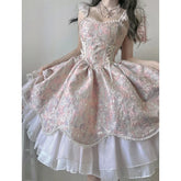 Cyflymder Vintage Lolita Dress Sweet Elegant Women Lace Ruffles Pearl Slim Bandage Princess Dresses Female Cute Party Mini Dress