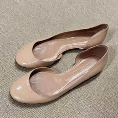 Cyflymder Women Round Toe Soft Leather Single Shoes Retro Shallow Slip on Style Non Slip Wear Resistant Comfort Flats Outdoor Street Shoes