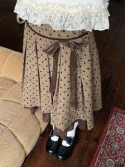 Cyflymder Autumn Sweet High Waist All Match Polka Dot Pleated A-LINE Mid-length Skirts