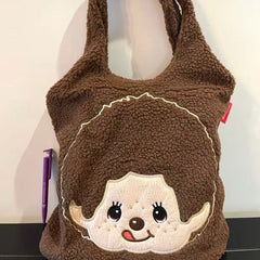 Cyflymder Japanese Magazine Society Plush Crossbody Bag Large Capacity Shopping Bag Simple Stylish Street Trend Soft Polyester Lining