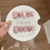 Cyflymder 10Pcs Cat Eye Handmade Press on Nails Flower Pattern Fake Nails Wearable Stick-on Nail False Nails Накладные Ногти Uñas Postizas