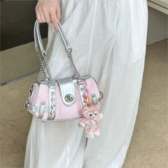 Cyflymder Hot Girls Pink Shoulder Bags Women Versatile Large Capacity Y2k Handbag Ladies Harajuku Aesthetic Patchwork Chain Underarm Bag
