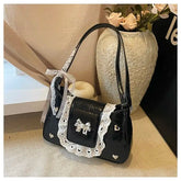Cyflymder Fashion Patchwork Lace Office Lady Shoulder Bags Sweet Heart Elegant Women Underarm Bag Luxury Design Y2k Aesthetic Ins Handbags