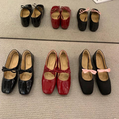 Cyflymder Ballet Falts Shoes for Women Bow Tie Elegant Women's Loafers Shoes with Low Heels Black Leather Mary Janes Desinger Shoes Ladies