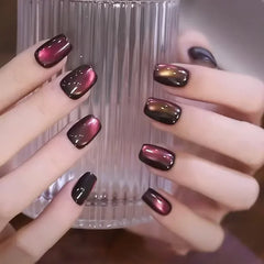 Cyflymder 30Pcs Minimalist Short Square False Nail Wine Red Press on Nails Wearable Reusable Fake Nails Tips for Women Girls 2025 New