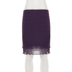 Cyflymder Women's Summer Elegant High-Waist Purple Sheer Layered Midi Skirt Featuring a Subtle Ruffle Hem Perfect for Chic Everyday Wear