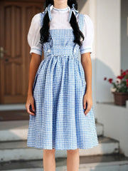 Cyflymder Vintage Retro Halloween Costume Women s Plaid Print Sleeveless Dress Cosplay Outfit with Long Tops