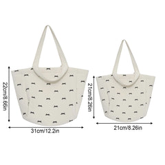 Cyflymder Large Capacity Tote Bag For Women Fashion Simple Canvas Storage Bowknot Embroidered One-shoulder Bag