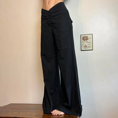 Cyflymder Irregular Waist Flared Pants Baggy Boot Cut Trousers Casual Basic All-match Streetwear Chic Fashion Outfits Women