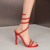 Cyflymder Summer Luxury Crystal Snake Coiled Women Sandals Sexy Narrow band Thin High heels Wedding Party Female Gladiator Shoes