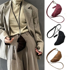 Cyflymder Fashion Suede Hanging Neck Wallet Elegant Card Holder Sweater Chain Croissant Korean Style Coin Purse with Lanyard Outdoor