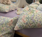 Cyflymder Fresh green flower bedding set,twin full queen king sweet purple pink floral cotton home textile sheet pillow case quilt cover