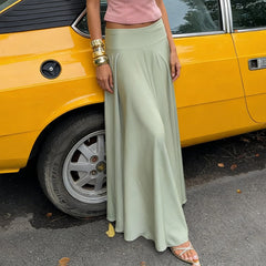 Cyflymder Elegant Solid Basic Umbrella Satin Loose Skirts Women Fashion All Match Elastics Waist Long Skirts Summer Holiday Style