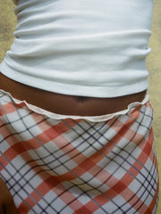 Cyflymder plaid skirt women elastic waist midi skirts new summer skirt vintage ruffle trim detail skirt women women clothing