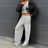 Cyflymder y2k Pants Set Women Fall Clothes Solid Color Long Sleeve Loose Fit Hoodie and Drawstring Pants with Pockets Activewear