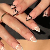 Cyflymder Simple stiletto french fake nails for valentine's day almond sweet false nails with glue full cover artificial nails press on