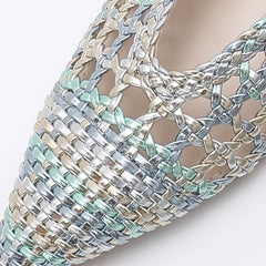 Cyflymder Trendin Mode Women Braided Pointed Toe Slingback Fashion Flat Bottom Elastic Backstrap Sandals